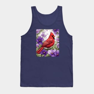 Cardinal Bird Surrounded By Violet Viola Flower Border Tank Top